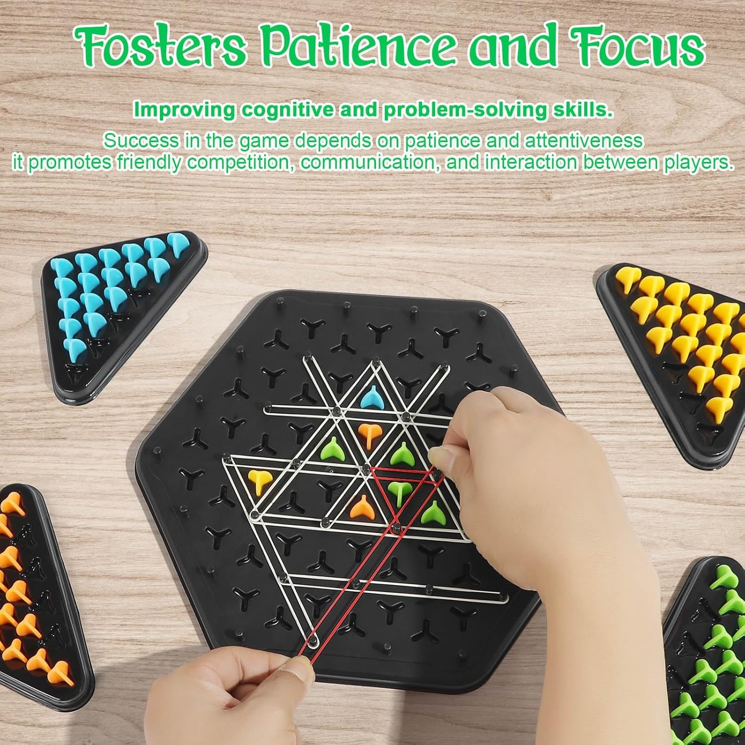 Chain Triangle Chess Game | Triggle Rubber Band Strategy Board Game for Family & Kids, 2–4 Players| 6+