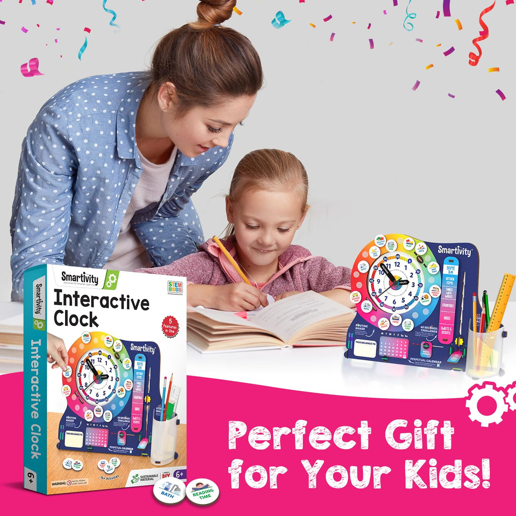 DIY Interactive Clock with Stationary Organiser  | Features an Infinity Calendar | Birthday Gift for Boys & Girls | Educational Toy for 6-12 Years