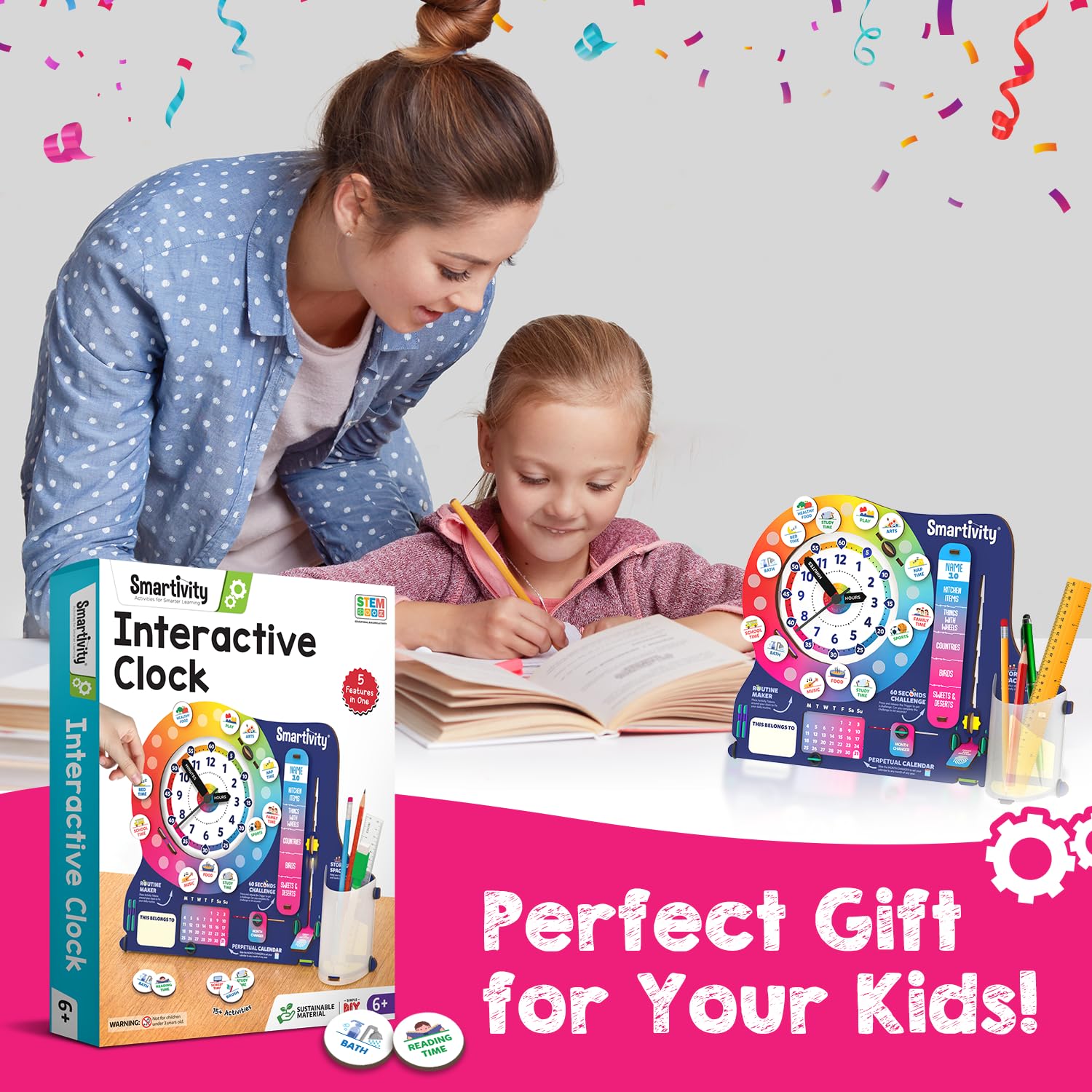 DIY Interactive Clock with Stationary Organiser  | Features an Infinity Calendar | Birthday Gift for Boys & Girls | Educational Toy for 6-12 Years