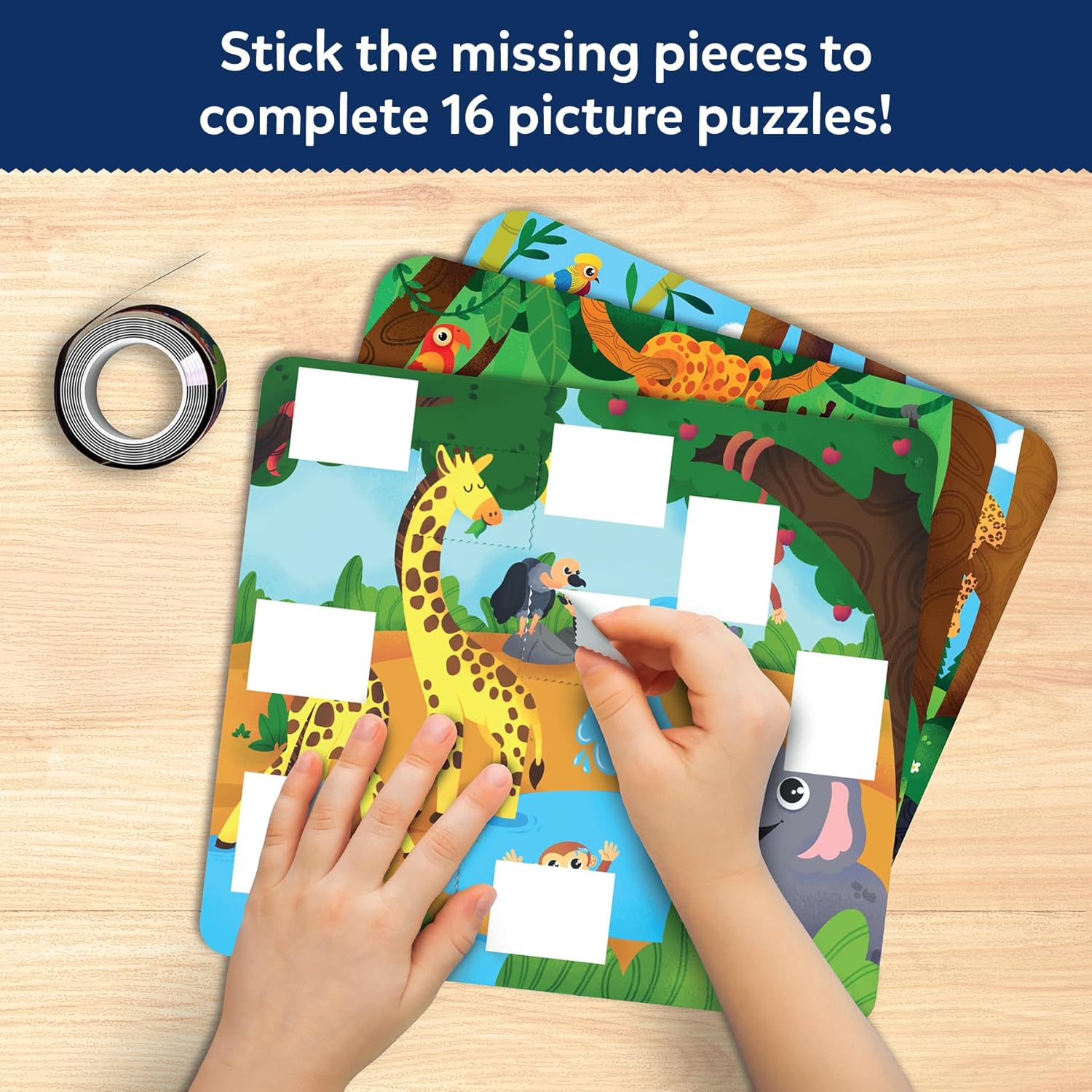 Skillmatics Puzzle Activity - Tape It Animals, 150+ Easy-Tear Stickers, Art & Craft Kit, Educational Fine Motor Skills & Travel Toy, Gift for Kids Ages 4, 5, 6, 7, 8