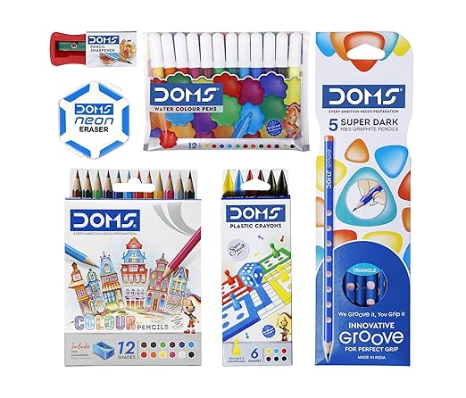 Doms Champions Kit | Perfect Value Pack | Kit for School Essentials | Gifting Range for Kids | Combination of 6 Stationery Items | Pack of 1