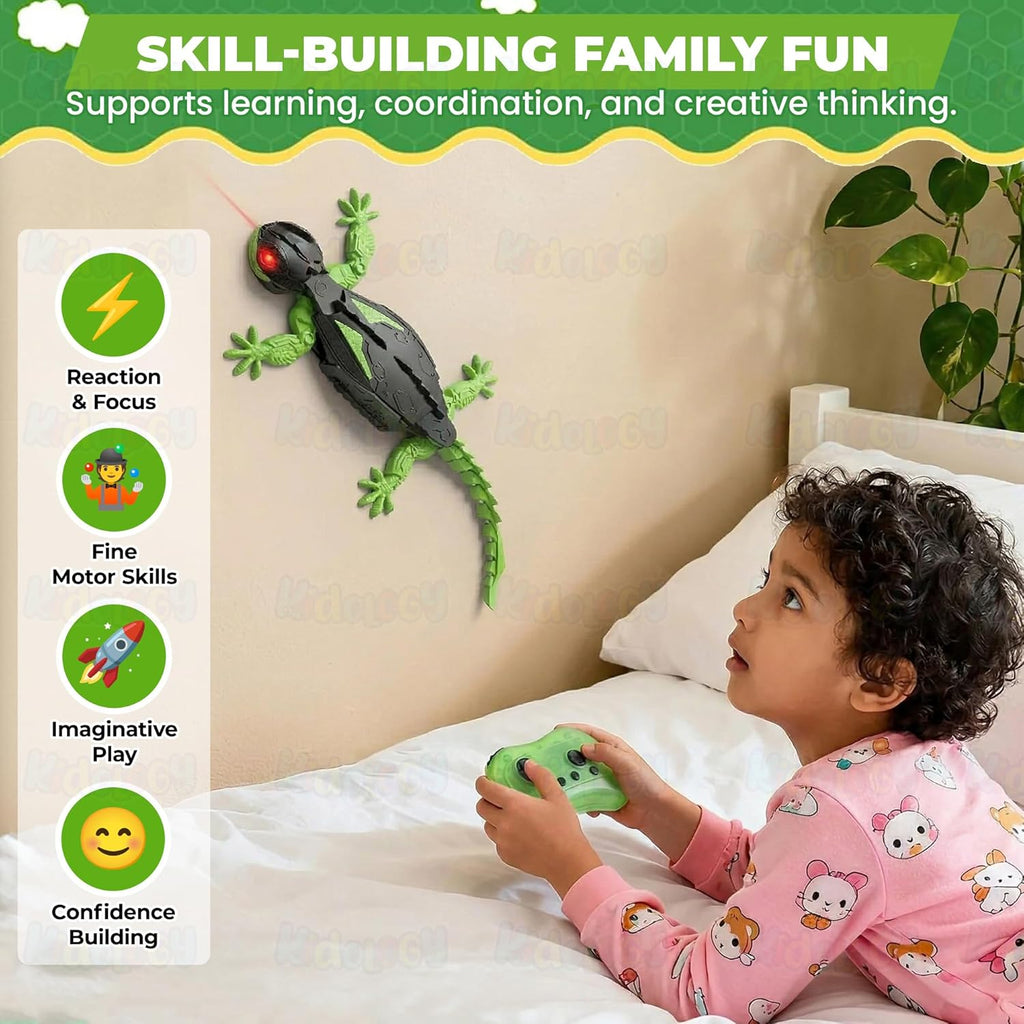 Wall Climbing RC Lizard Toy | Remote Control Gecko that Crawls on Walls & Ceilings | 360° Stunt RC with LED Eyes | Prank & Thrill Gift for Boys & Girls