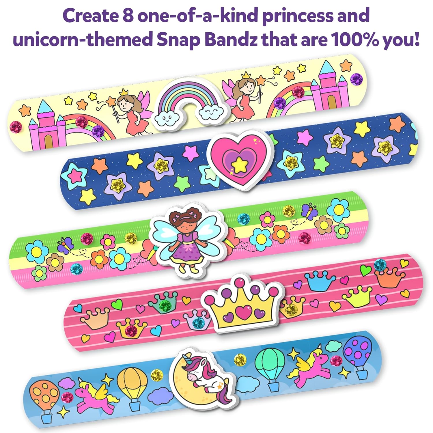 Skillmatics Craft Activity - Snap Bandz, Unicorns & Princesses, DIY Art & Craft Activity, Mess-Free,8 Bands (8.6"), Gifts for Girls & Boys Ages 4- 10