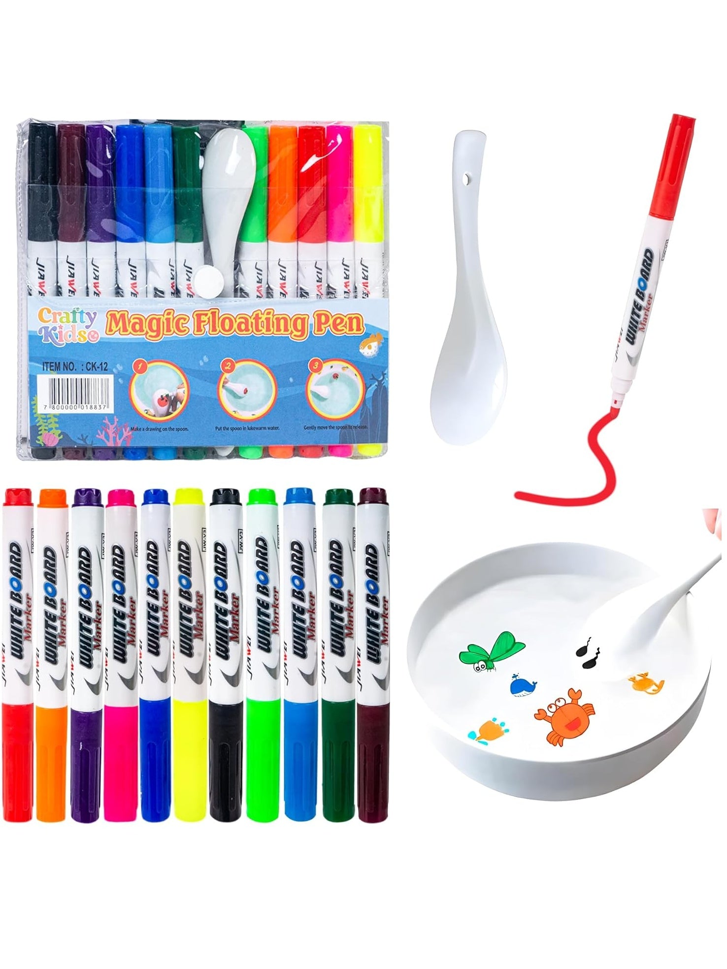 11 Pcs Magical Water Pens, Floating Ink Marker Pen Set for Kids, Water Drawing Kit with Ceramic Spoon, Water-Based Doodle Markers for Drawing, 8+ Years (Multicolor, Pack of 11)