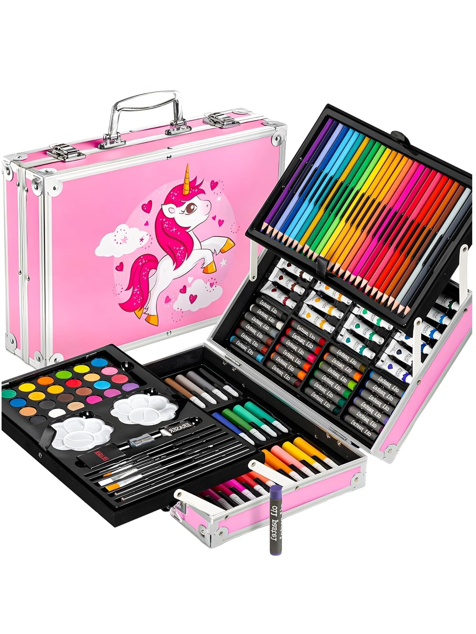 Unicorn Theme 145 Pieces Art Set for Kids Storage Case, Art and Craft Supplies Kit for Drawing and Painting with Oil Pastel, Water Color, Color Pencils, Sketch Pen