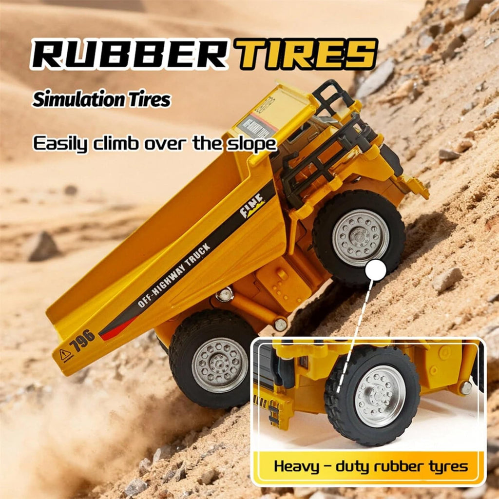 Mini RC Dump Truck Toy for Kids | 1:64 Scale Metal Construction Truck | Movable Hopper with Flexible Joint  | Rechargeable Type C