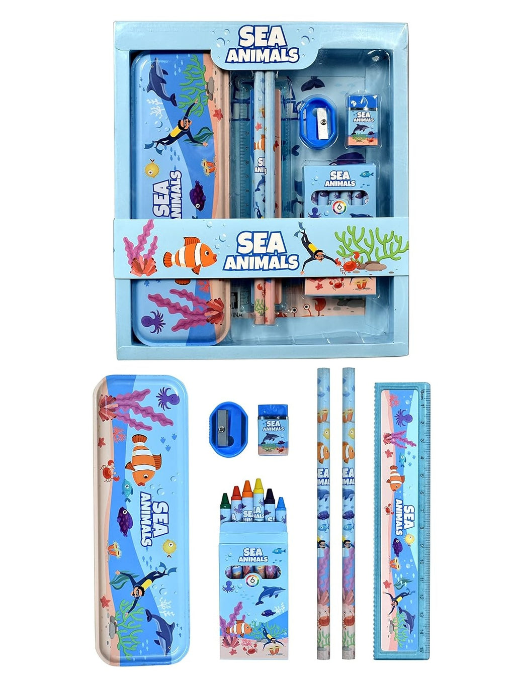 Sea Animal Stationary Kit for Girls Pencil Pen Book Eraser Sharpener - Stationary Kit Set for Girls/Birthday Gift