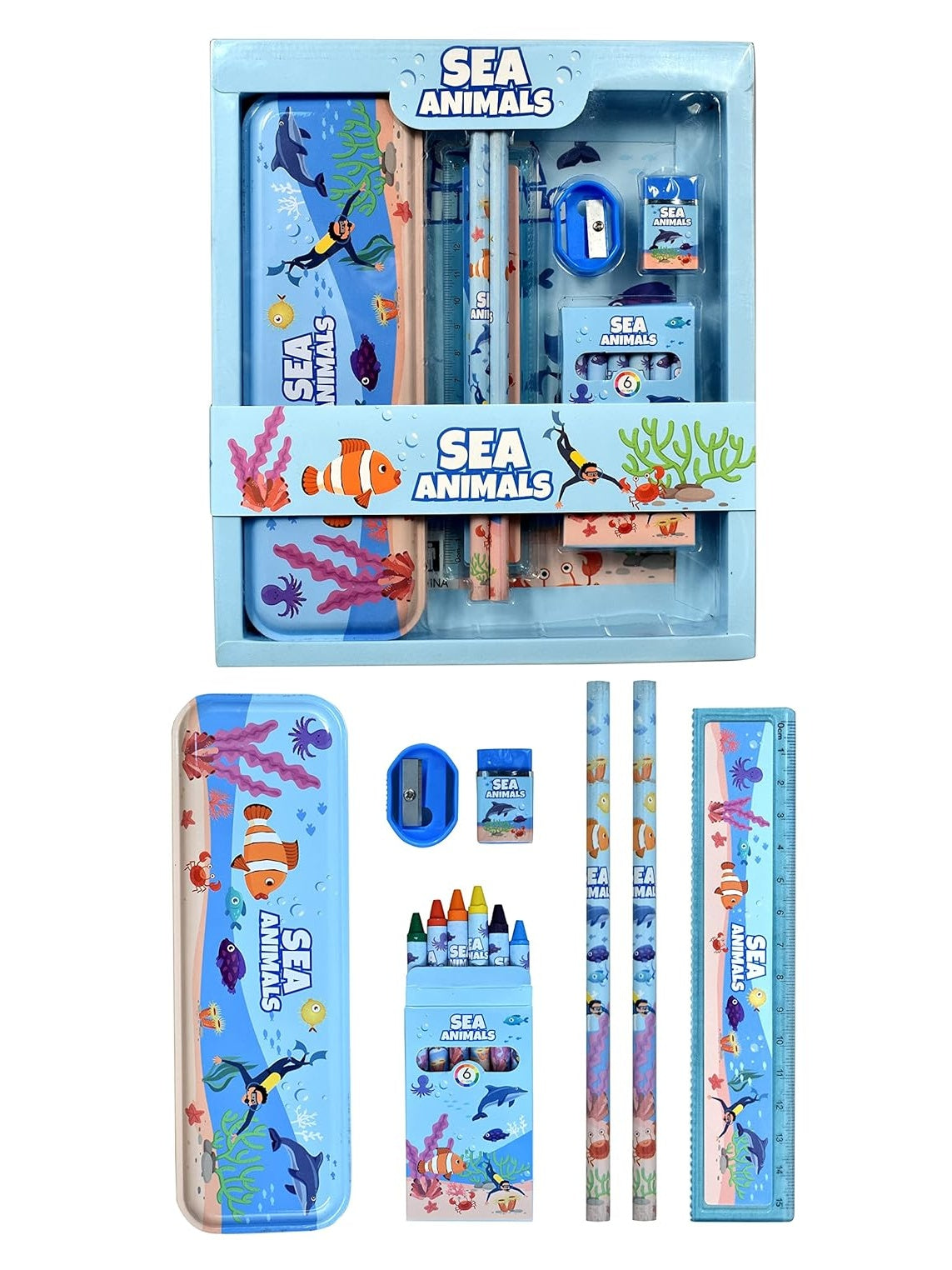 Sea Animal Stationary Kit for Girls Pencil Pen Book Eraser Sharpener - Stationary Kit Set for Girls/Birthday Gift