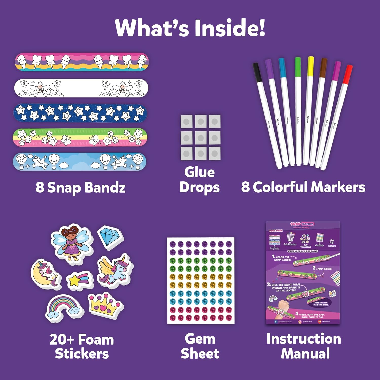 Skillmatics Craft Activity - Snap Bandz, Unicorns & Princesses, DIY Art & Craft Activity, Mess-Free,8 Bands (8.6"), Gifts for Girls & Boys Ages 4- 10