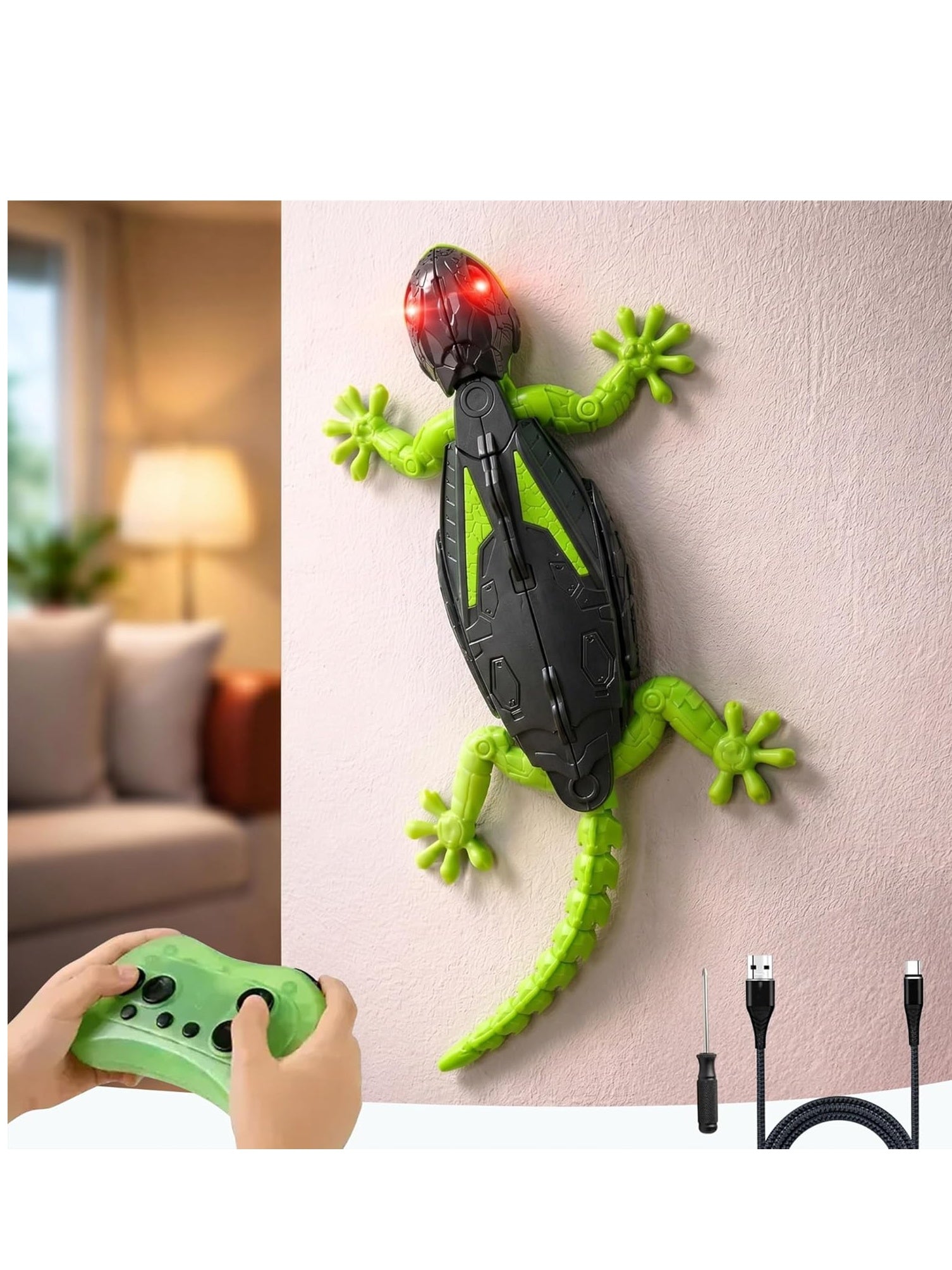 Wall Climbing RC Lizard Toy | Remote Control Gecko that Crawls on Walls & Ceilings | 360° Stunt RC with LED Eyes | Prank & Thrill Gift for Boys & Girls
