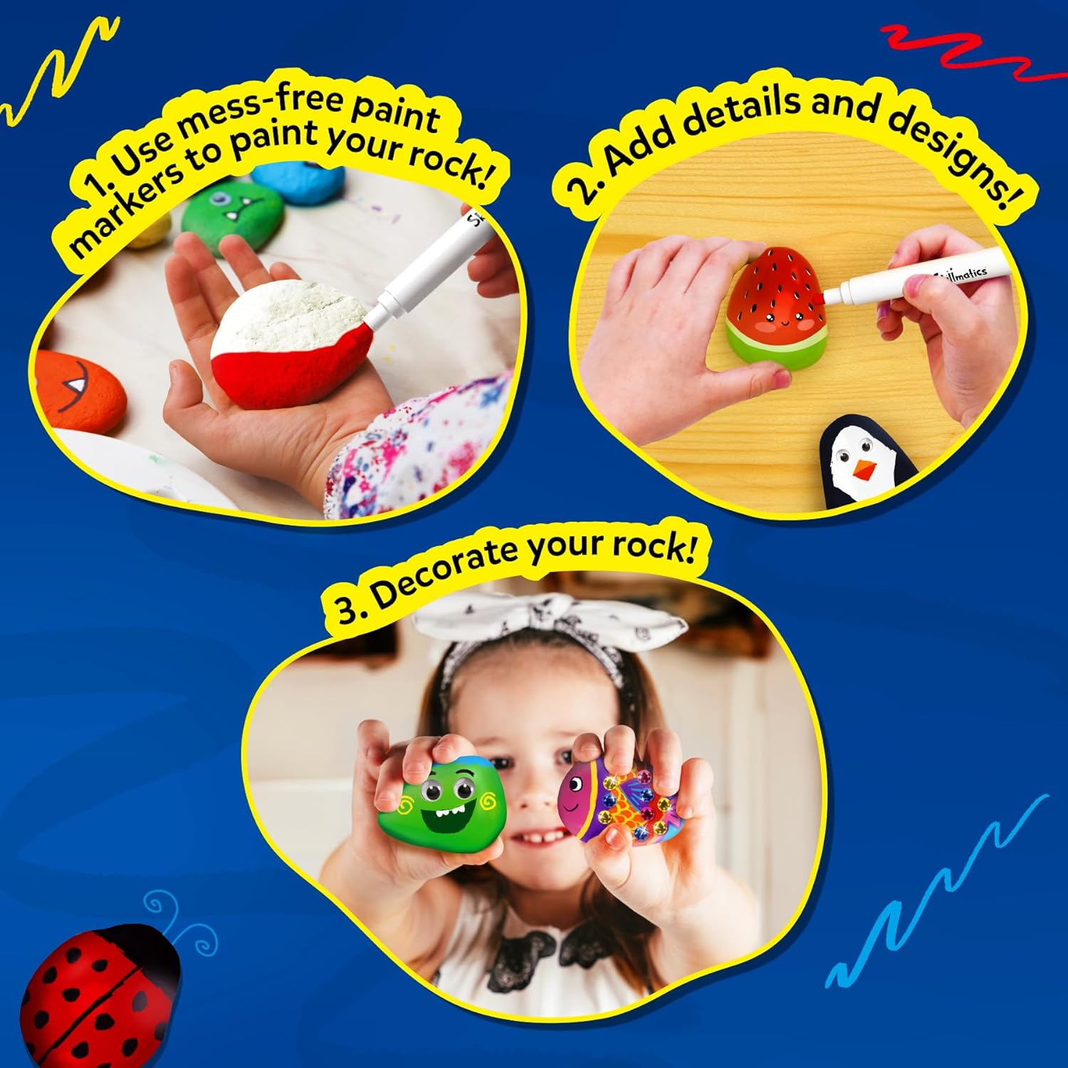 Skillmatics Rock Painting Kit - Mess-Free Art & Craft Activity for Girls & Boys,  DIY Creative Activity, Gifts for Kids Ages 4-12, Multicoloured