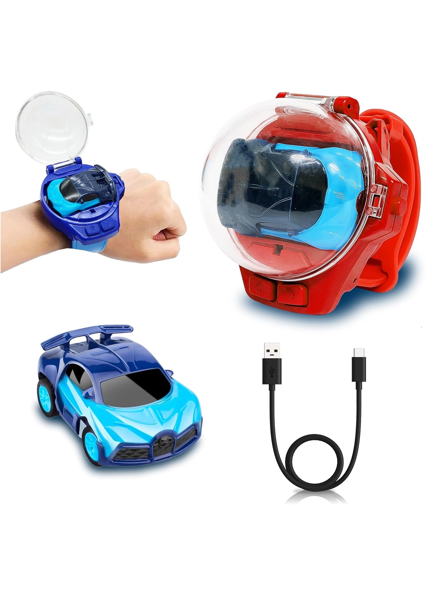 Wrist Watch Remote Controlled Mini Car Toy for Kids with USB Charging Cable - Rechargeable 2 Function Remote Watch