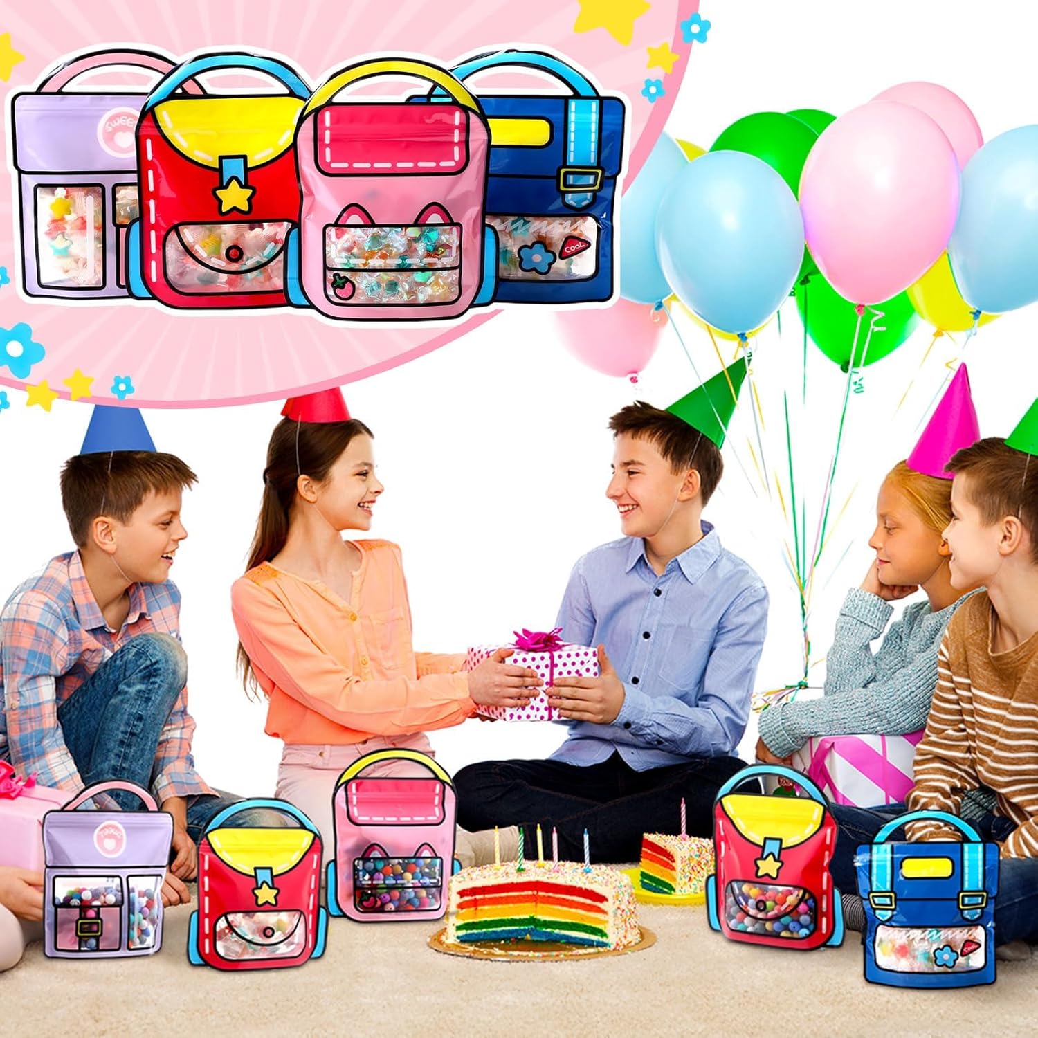40 Pcs Party Favor Bags Bulk Reusable Birthday Goodie Bags with Handle for Birthdays, Weddings, Sweets, Christmas