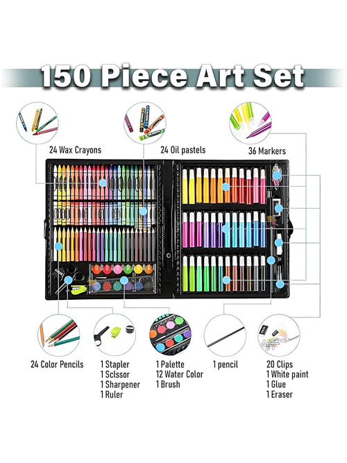 150 Pieces Art Set for Kids with Case, Art and Craft Supplies Kit for Drawing and Painting, Color Set with Markers, Water Colors, Brush, Color Pencils, Crayons