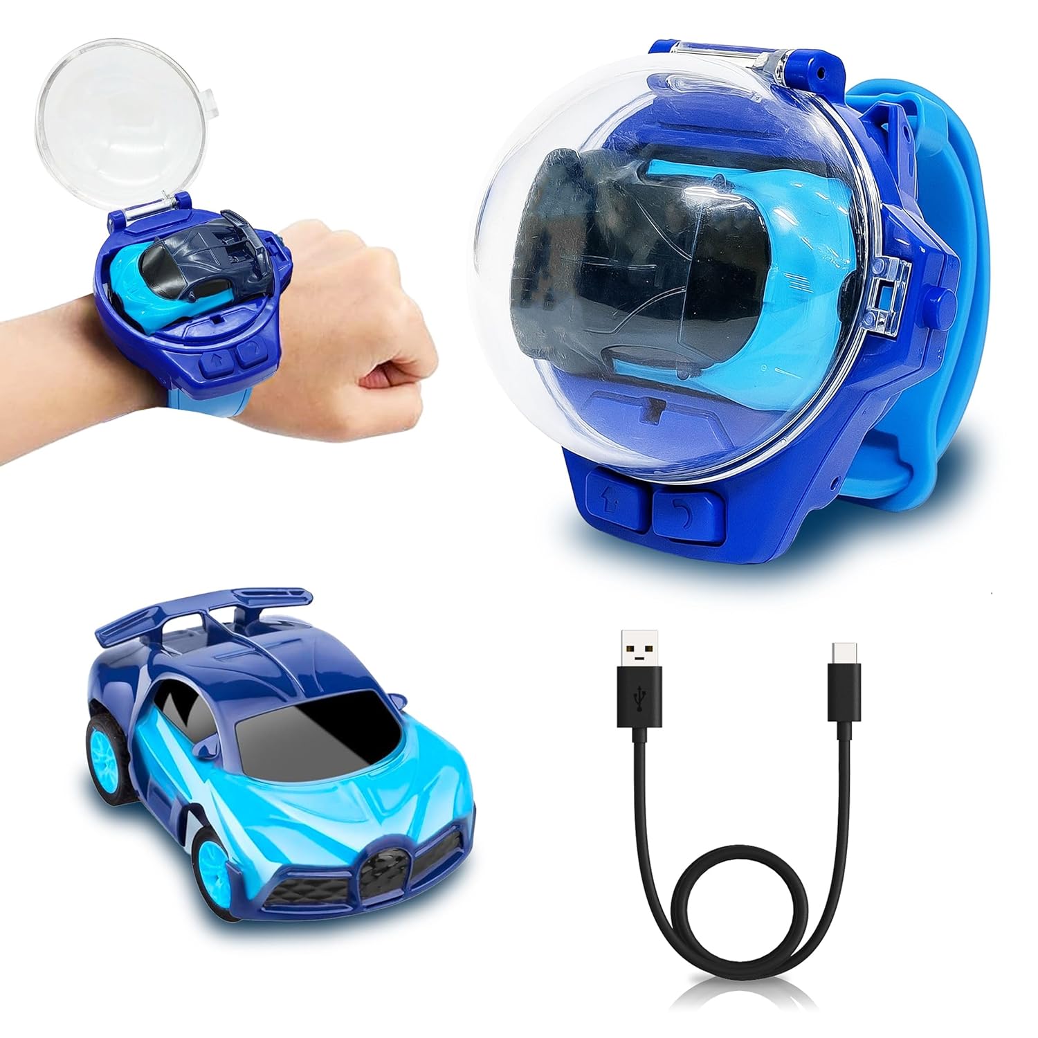 Wrist Watch Remote Controlled Mini Car Toy for Kids with USB Charging Cable - Rechargeable 2 Function Remote Watch