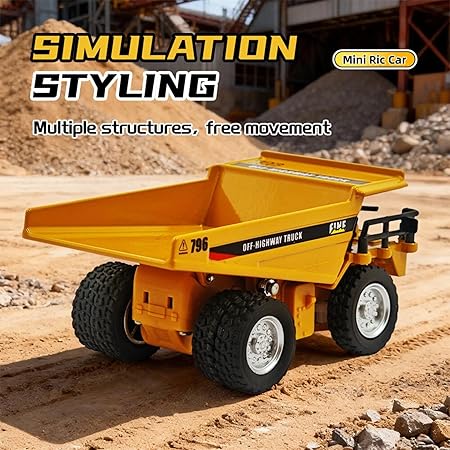 Mini RC Dump Truck Toy for Kids | 1:64 Scale Metal Construction Truck | Movable Hopper with Flexible Joint  | Rechargeable Type C