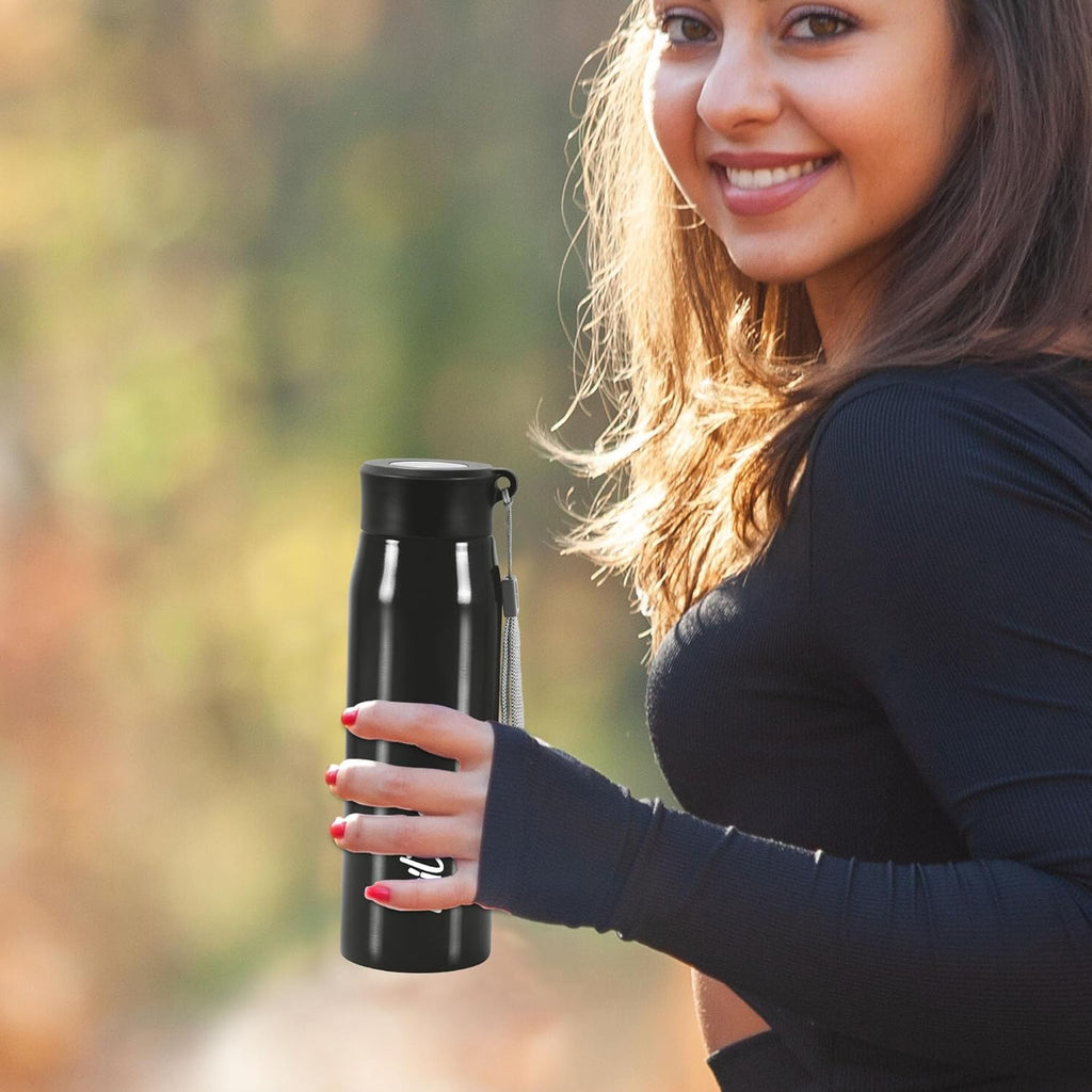 MILTON Handy 650 Stainless Steel Sipper Water Bottle 690 ml, Single Walled, I Leak Proof Lid, Rust Proof I For School, Office, Gym I Black