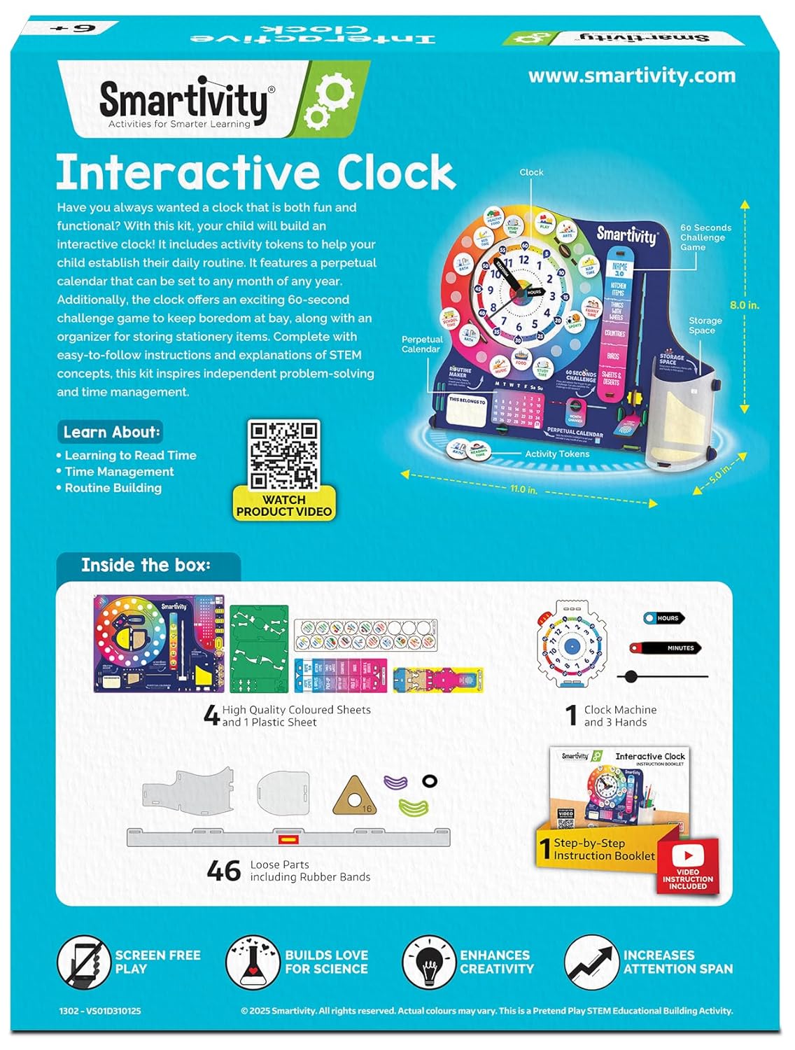 DIY Interactive Clock with Stationary Organiser  | Features an Infinity Calendar | Birthday Gift for Boys & Girls | Educational Toy for 6-12 Years