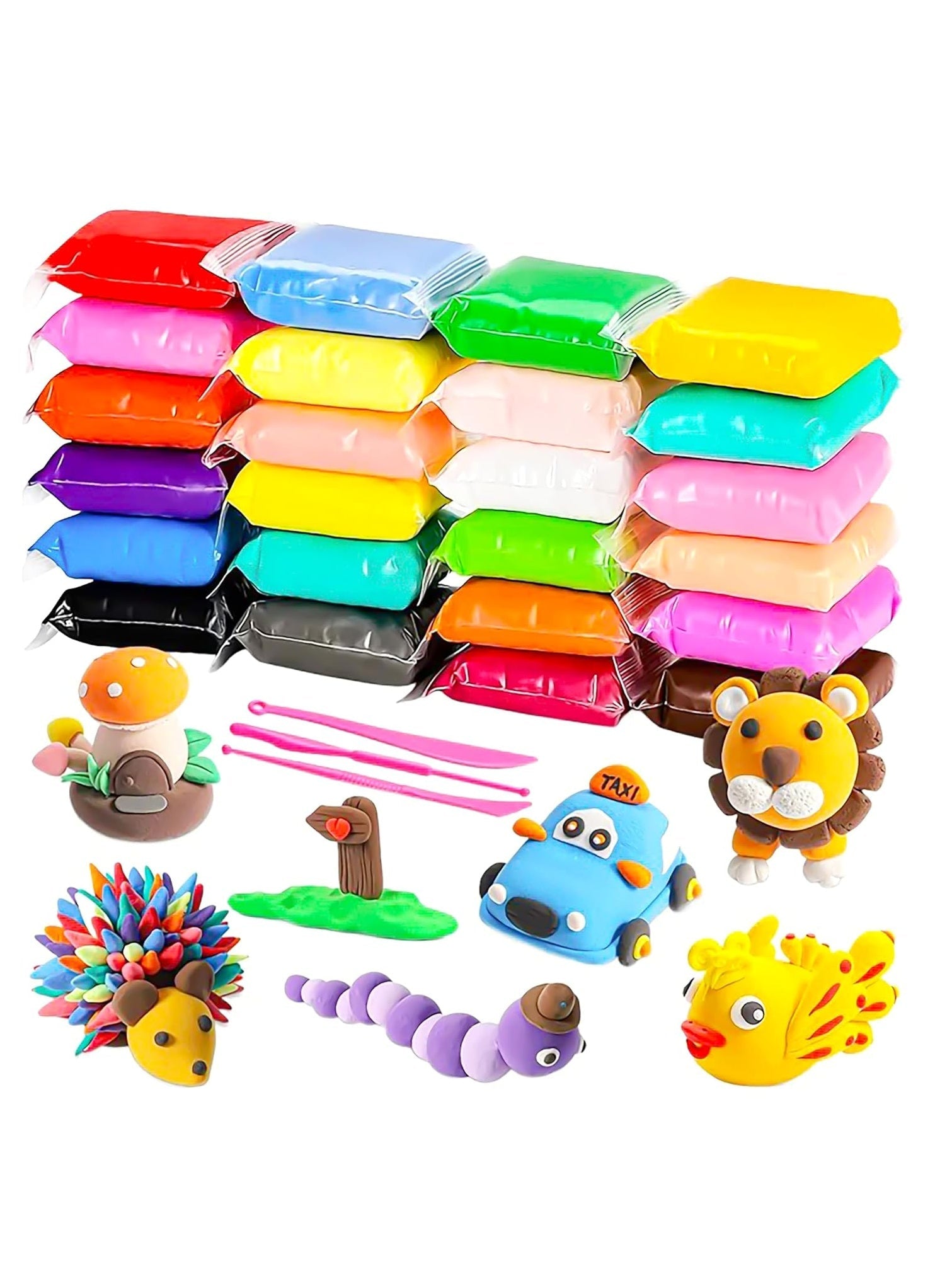 24 Pcs Air Dry Clay for Kids with 6 Sculpting Tools - Creative Art & Crafts Play Dough Birthday Return Gift for Boys and Girls - Color As Per Stock