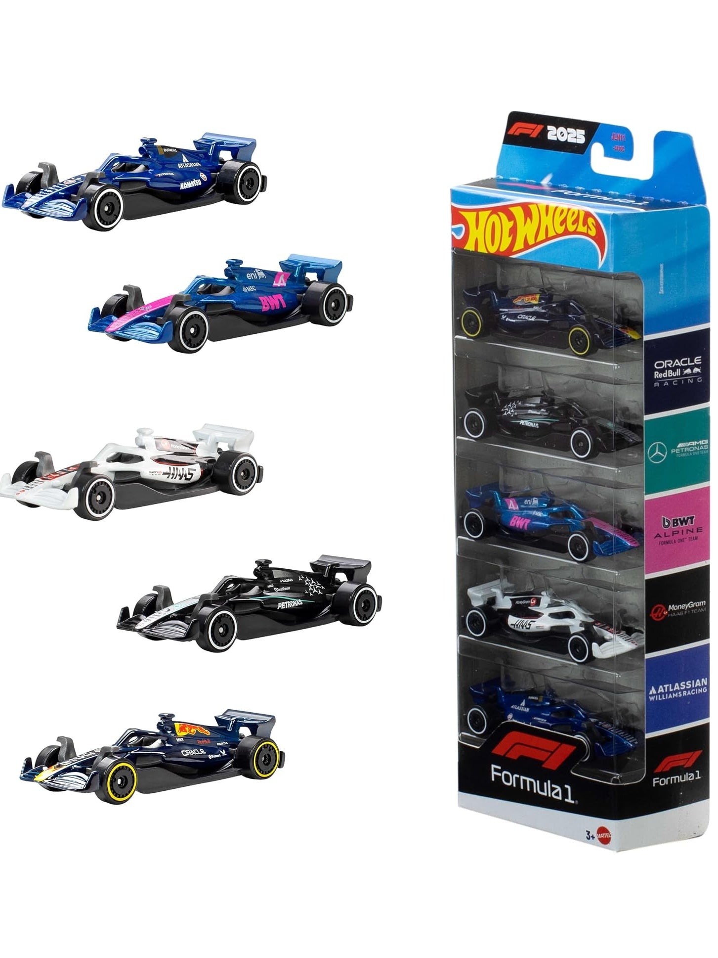 Hot Wheels 1:64 Scale 5-Pack Formula 1 Die-Cast Toy Cars, Set of 5 Officially Licensed