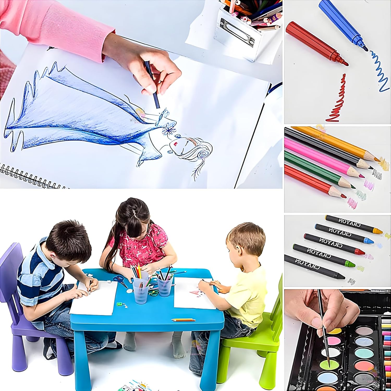 150 Pieces Art Set for Kids with Case, Art and Craft Supplies Kit for Drawing and Painting, Color Set with Markers, Water Colors, Brush, Color Pencils, Crayons