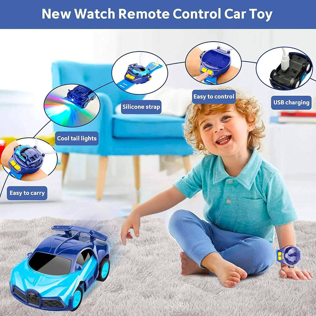 Wrist Watch Remote Controlled Mini Car Toy for Kids with USB Charging Cable - Rechargeable 2 Function Remote Watch