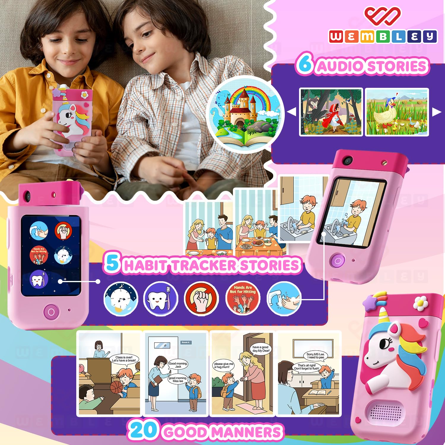 My First Smart Phone| Mini Toy Mobile for Kids Age 3+| Adorable, Educational & Fun | with Rotating Camera & Strong Battery| Perfect for  Girls (Unicorn)