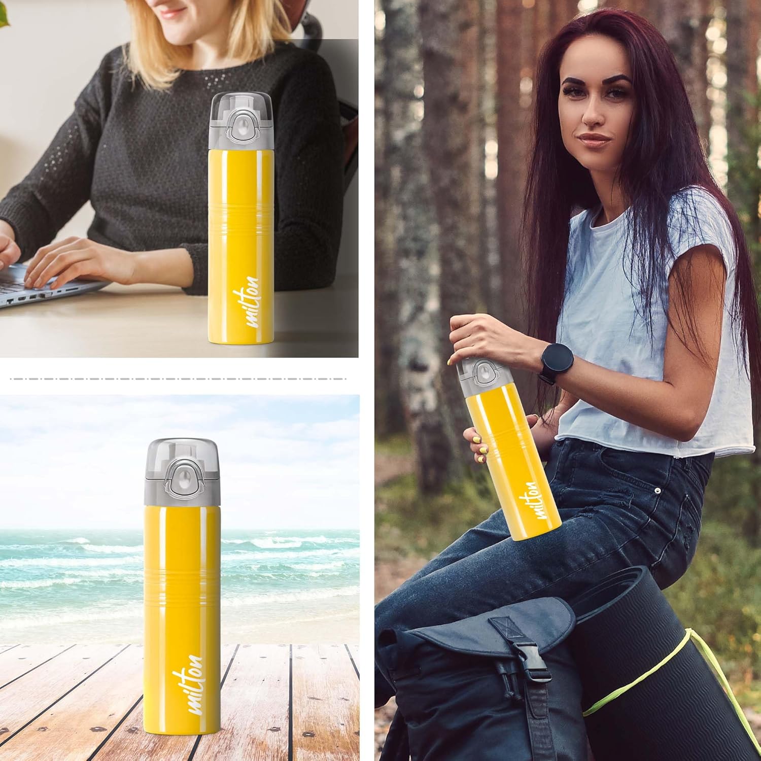 Milton Vogue 750 Stainless Steel Water Bottle with One Touch Safety Lock, 750 ml Water Bottles, Single Walled, Leak-Proof, Travel Bottle, Yellow