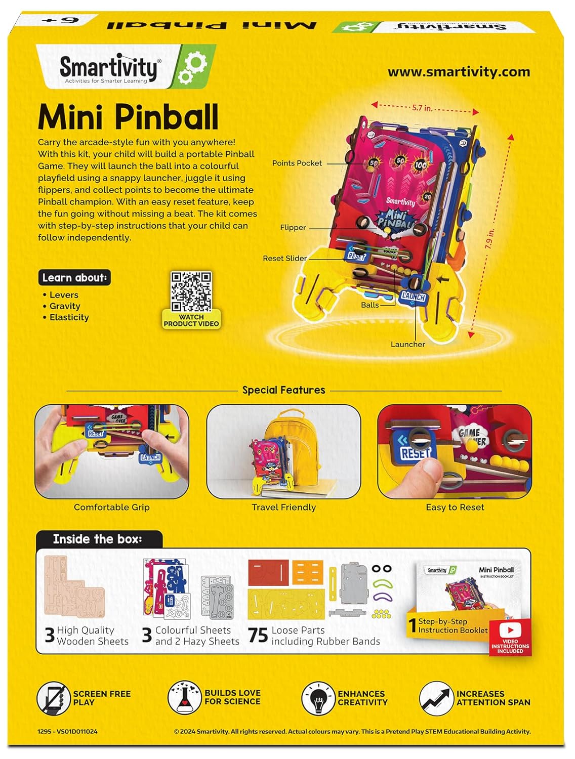 Mini Pinball Game for Kids Ages 6-12 Years | Build Your Own Hand-Held Pinball I Birthday Gift for Boys & Girls IScreen Free Play