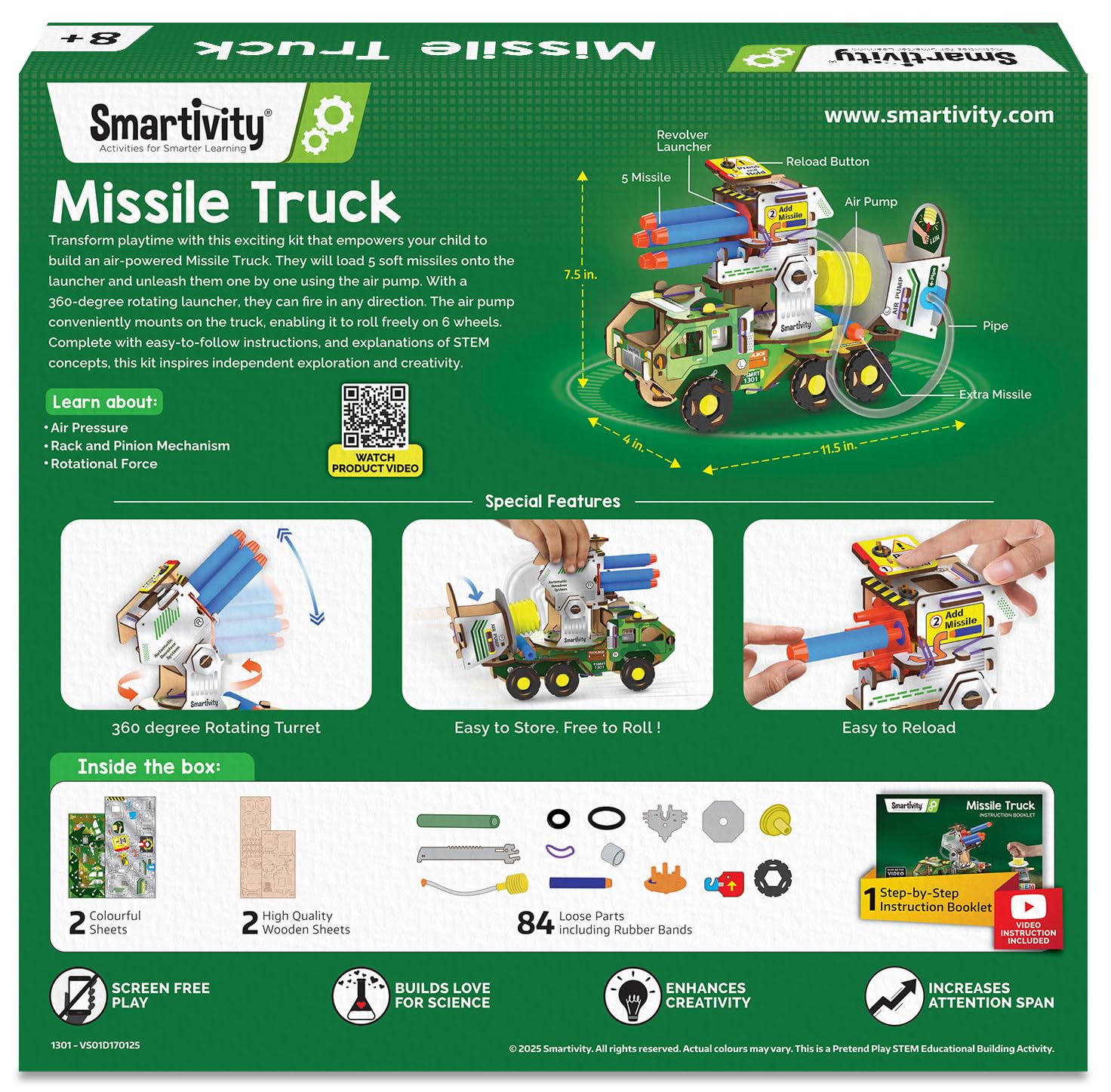 DIY Military Vehicle STEM Building Set for Kids 8-14 Years, Army Truck with Air Powered , Birthday Gift for Kids ,53 Pcs