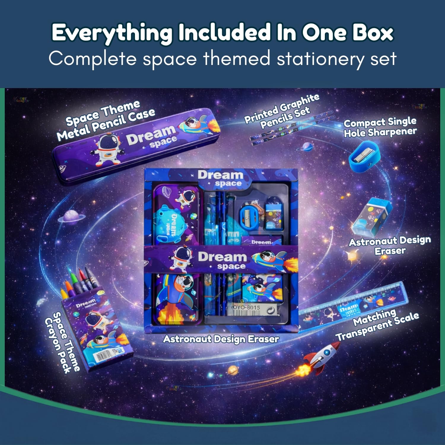 Space Theme Stationery Set for Kids | 12-Piece Stationary Kit for Boys & Girls Age 3-15 Years - Return Gifts -School Supplies & Learning Gift for Kids