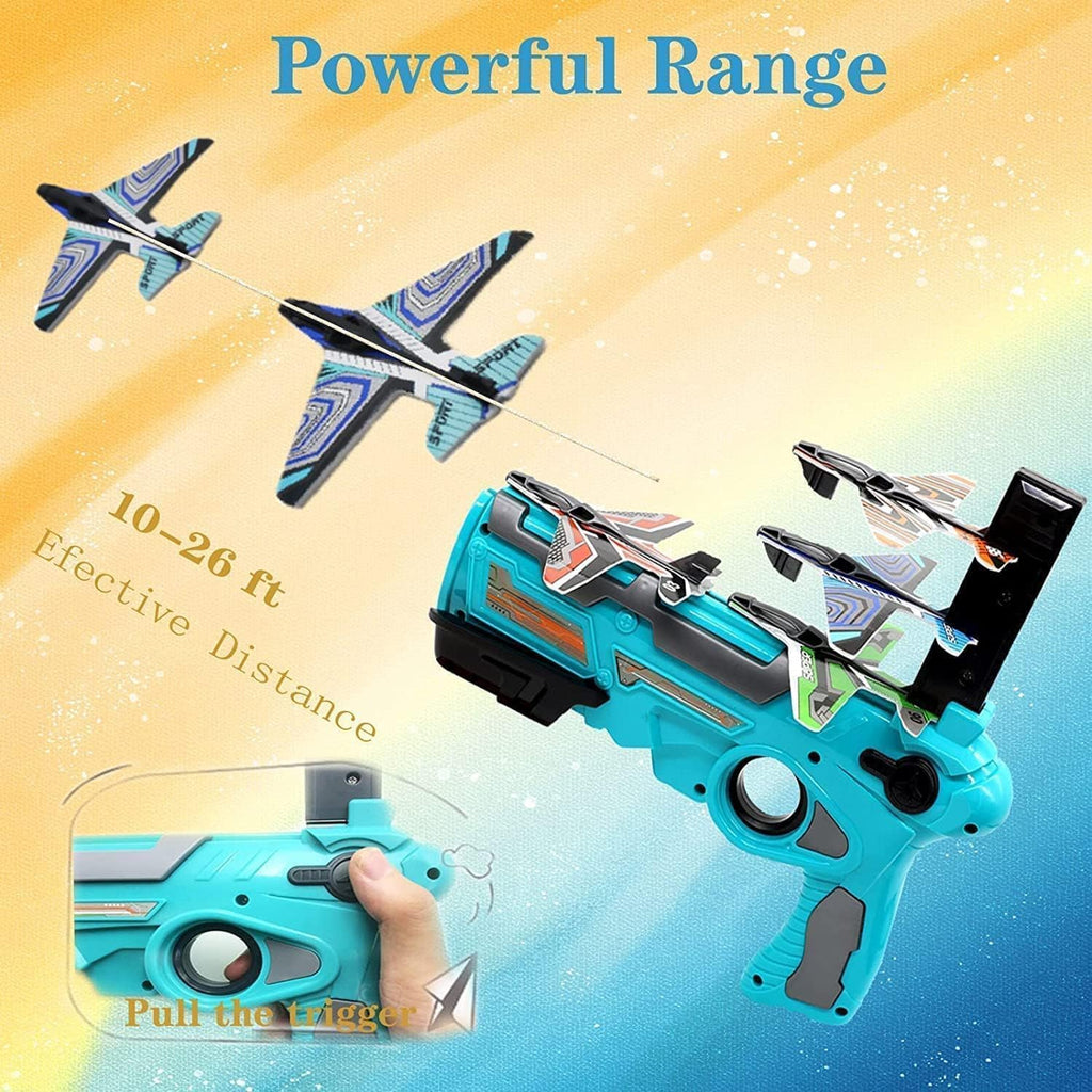 Airplane Launcher Gun Flying Aeroplanes Toys for Boys Safe & Fun Shooting Guns for Kids 4 Paper Foam Gliders Air Battle Pistol Toy Gun Catapult Aircraft Ideal for Kids 3 8 Years