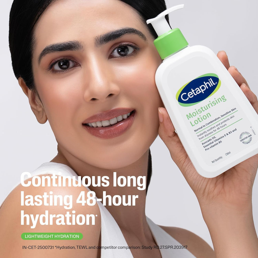 Cetaphil Moisturising Lotion 118 ml for Dry to Normal & Sensitive Skin | 48H Hydration with Niacinamide, Panthenol & Glycerin | Fragrance-Free, Non-Greasy, Dermatologist Recommended
