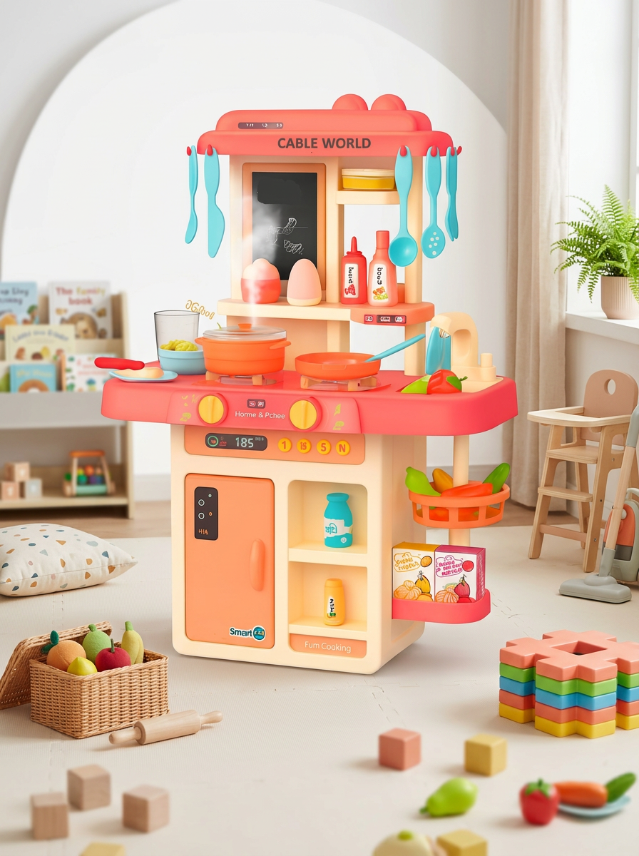 Kitchen Playset for Kids, Kitchen Set for Toddler with Gas Sound & Light, Cooking Stove with Steam ,Toy Kitchen Accessories with Running Water, Kitchen Toys for Kids Girls Boys (42 Pcs)