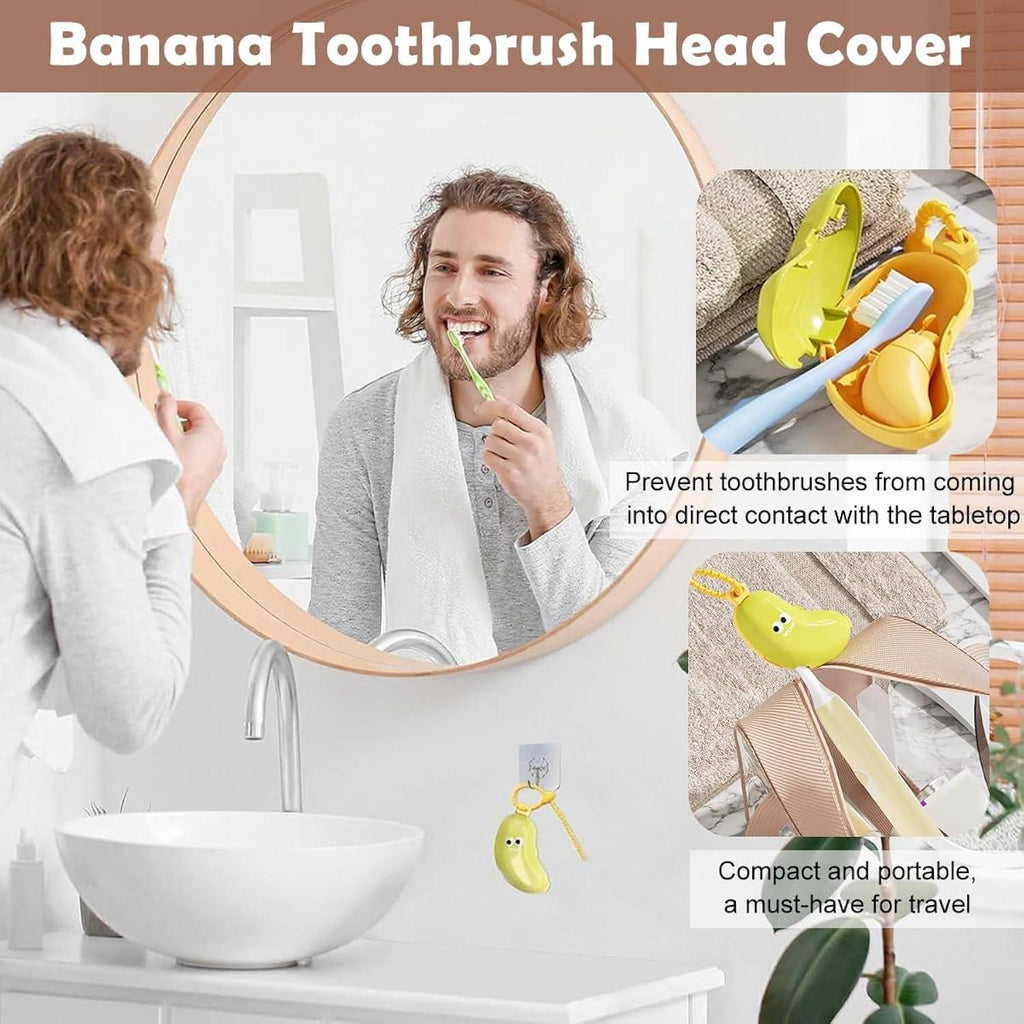 Banana Shape Toothbrush Holder with Silicone Toothpaste Holder for Kids | BPA-Free, Dustproof & Travel-Friendly Toothbrush Caps | Cute Bathroom Organizer for Toddlers & Children 1pc