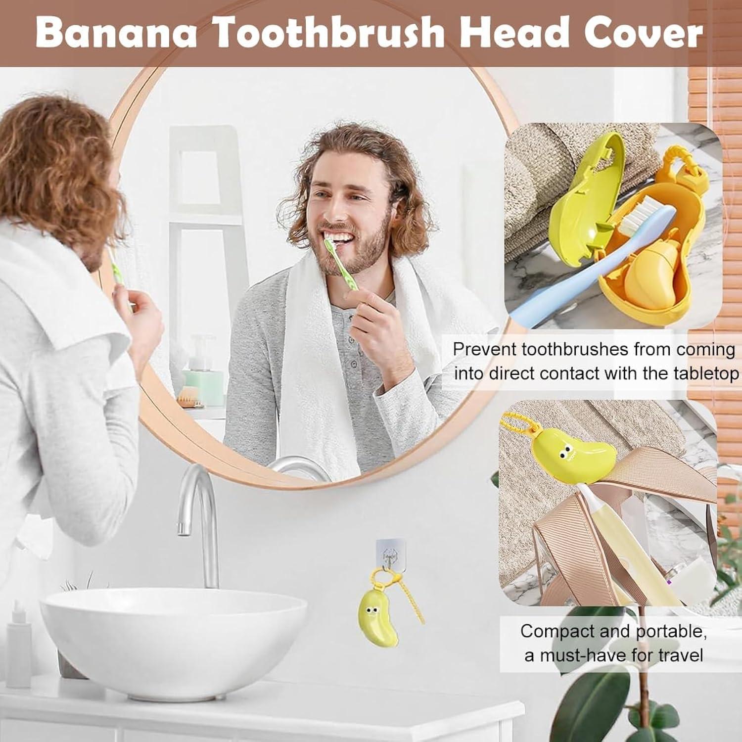 Banana Shape Toothbrush Holder with Silicone Toothpaste Holder for Kids | BPA-Free, Dustproof & Travel-Friendly Toothbrush Caps | Cute Bathroom Organizer for Toddlers & Children 1pc