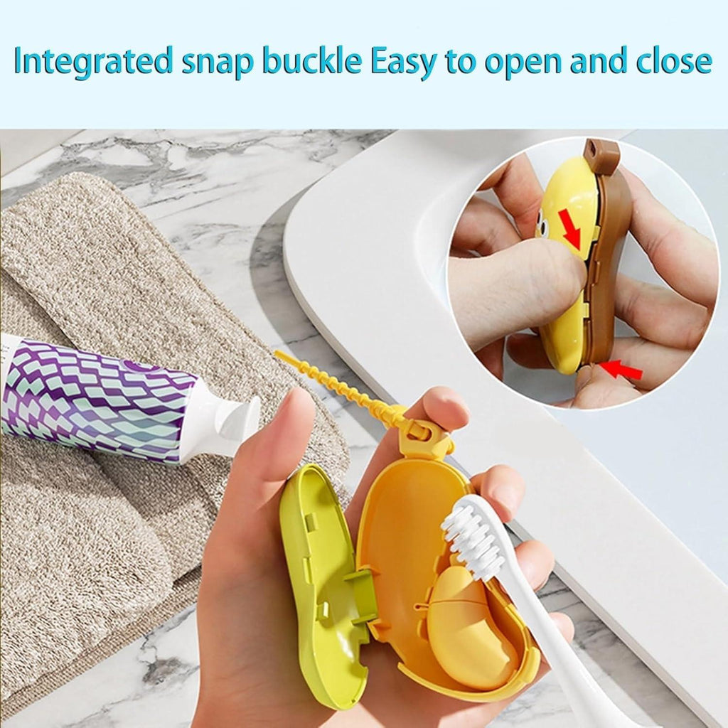 Banana Shape Toothbrush Holder with Silicone Toothpaste Holder for Kids | BPA-Free, Dustproof & Travel-Friendly Toothbrush Caps | Cute Bathroom Organizer for Toddlers & Children 1pc