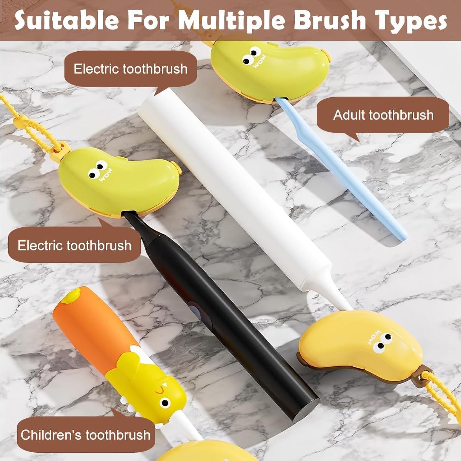 Banana Shape Toothbrush Holder with Silicone Toothpaste Holder for Kids | BPA-Free, Dustproof & Travel-Friendly Toothbrush Caps | Cute Bathroom Organizer for Toddlers & Children 1pc