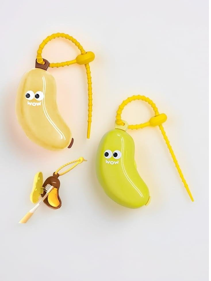 Banana Shape Toothbrush Holder with Silicone Toothpaste Holder for Kids | BPA-Free, Dustproof & Travel-Friendly Toothbrush Caps | Cute Bathroom Organizer for Toddlers & Children 1pc