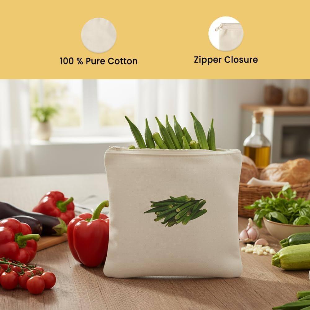 100% Cotton Reusable Vegetable Bags for Fridge | Eco-friendly Storage Bags for Kitchen Organizer | 10 Pcs | Washable Breathable Zipper Cloth Bags for Vegetables