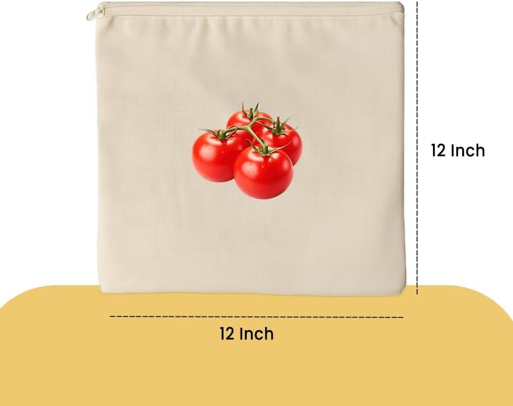 100% Cotton Reusable Vegetable Bags for Fridge | Eco-friendly Storage Bags for Kitchen Organizer | 10 Pcs | Washable Breathable Zipper Cloth Bags for Vegetables