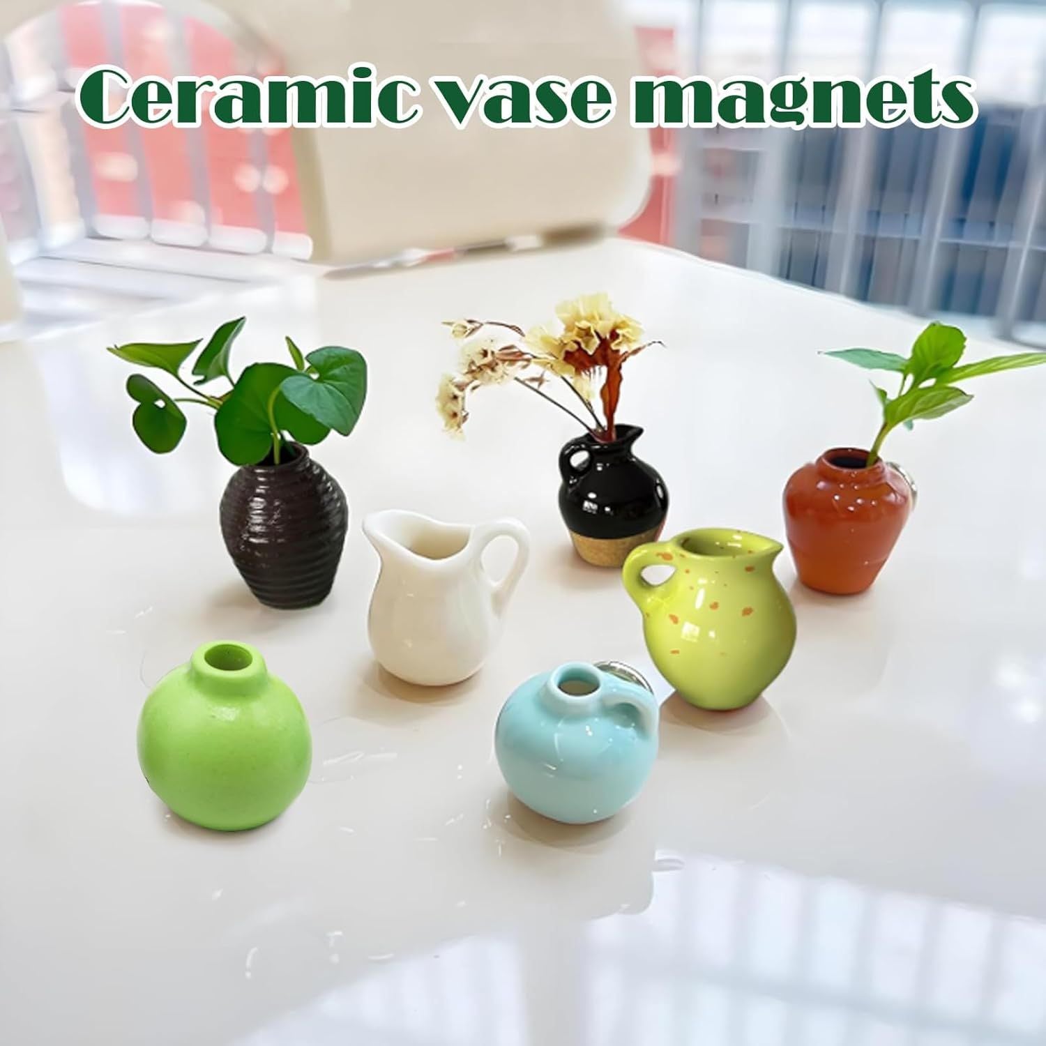 8 Pcs Mini Ceramic Vase Fridge Magnets, Mini Vase Fridge Magnets, Mini Vases Fridge Magnet for Refrigerator Door Decoration, Kitchen Layout & Cabinet | 3D Printed Floral Diorama Ornament