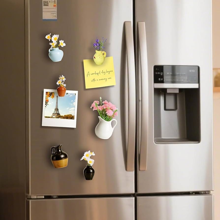 8 Pcs Mini Ceramic Vase Fridge Magnets, Mini Vase Fridge Magnets, Mini Vases Fridge Magnet for Refrigerator Door Decoration, Kitchen Layout & Cabinet | 3D Printed Floral Diorama Ornament