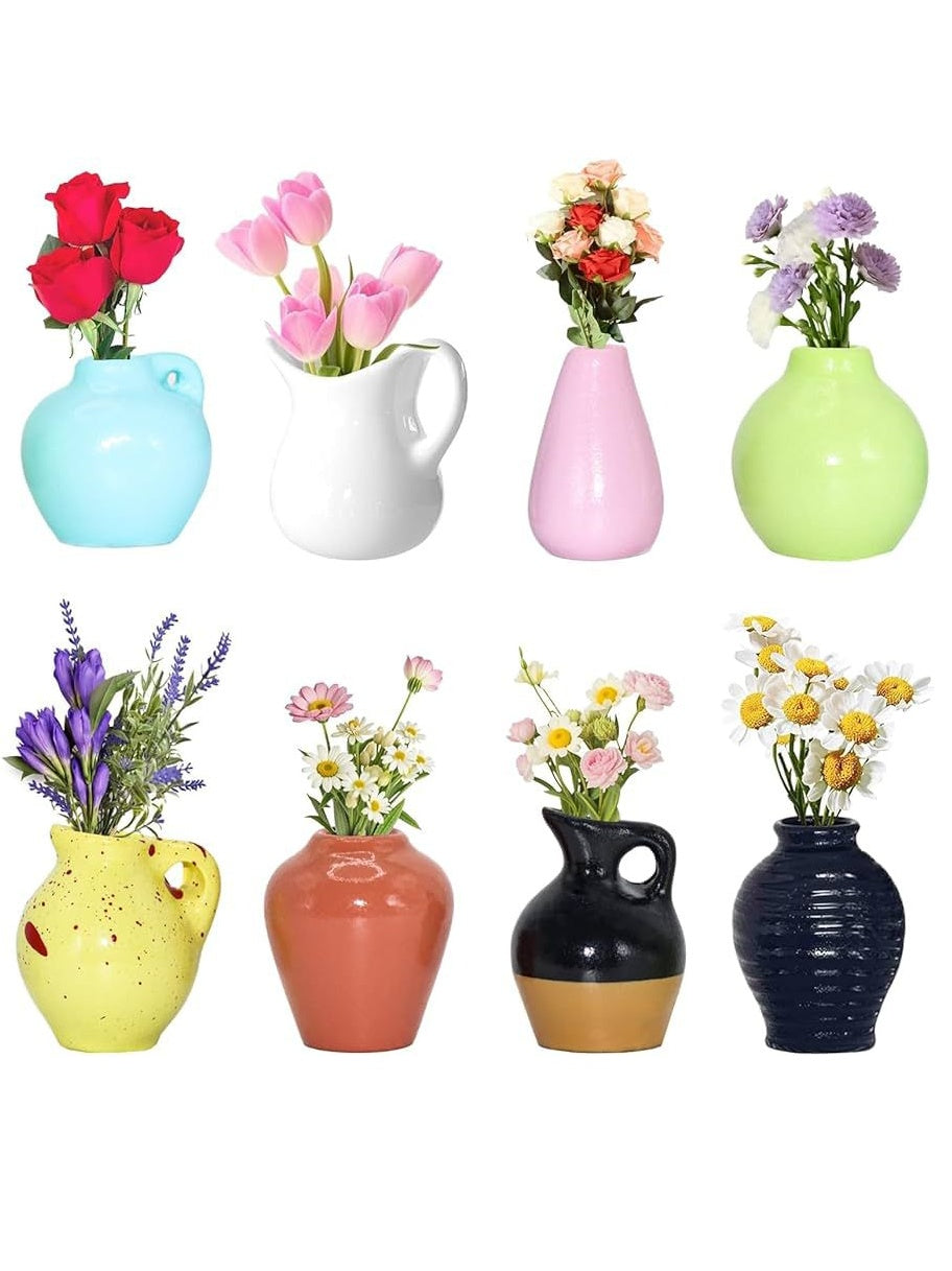 8 Pcs Mini Ceramic Vase Fridge Magnets, Mini Vase Fridge Magnets, Mini Vases Fridge Magnet for Refrigerator Door Decoration, Kitchen Layout & Cabinet | 3D Printed Floral Diorama Ornament