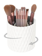 5 Slot Makeup Brush Organizer - 360° Rotating Cosmetic Brushes Storage Case Holder for Women, Girls (White)