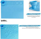 Silicone Painting Mat – Non-Slip, Heat Resistant Art Work Surface with Built-in Cleaning Cup & Color Mixing Plate, Ideal Acrylic, Watercolor (Light Blue)