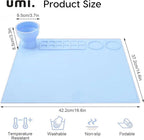 Silicone Painting Mat – Non-Slip, Heat Resistant Art Work Surface with Built-in Cleaning Cup & Color Mixing Plate, Ideal Acrylic, Watercolor (Light Blue)