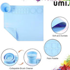 Silicone Painting Mat – Non-Slip, Heat Resistant Art Work Surface with Built-in Cleaning Cup & Color Mixing Plate, Ideal Acrylic, Watercolor (Light Blue)
