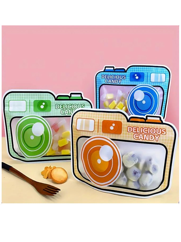 3D Camera Printed Zip Lock Bag-Bulk Reusable Birthday Goodie Bags for Birthdays, Return Gift, Christmas