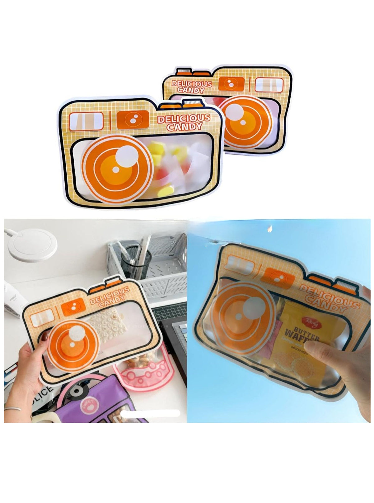 3D Camera Printed Zip Lock Bag-Bulk Reusable Birthday Goodie Bags for Birthdays, Return Gift, Christmas